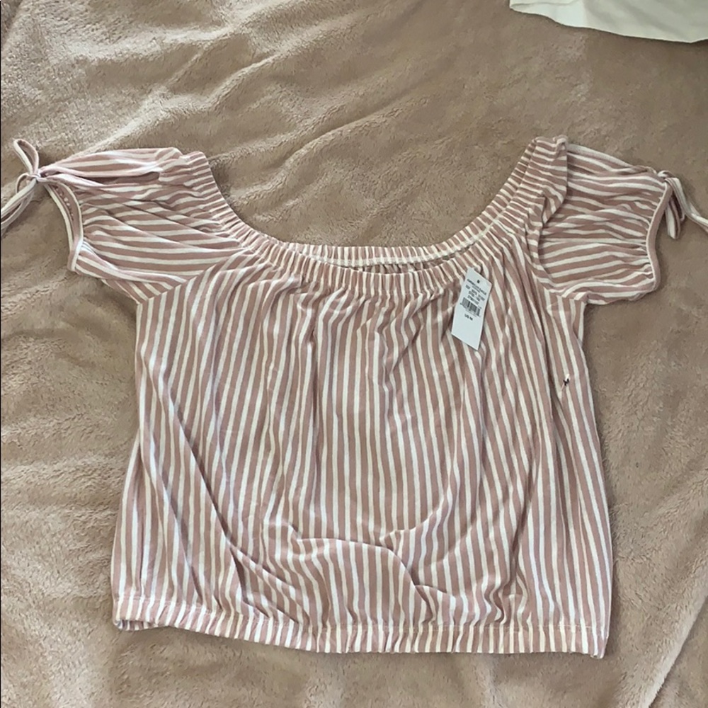 Pink and white stripe Crop Top with Tie sleeves